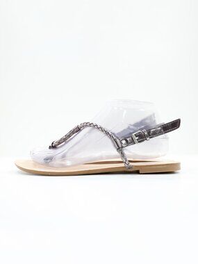 DV Dolce Vita Devah Silver Faux-Leather Braided Lightweight Thong Sandals - 8